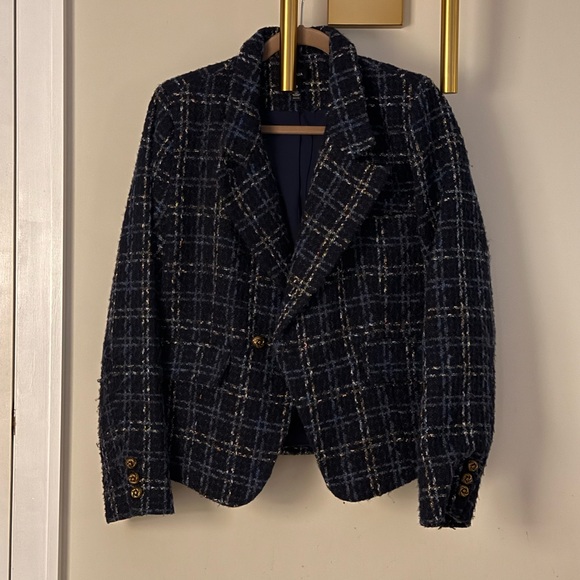 Aqua Jackets & Blazers - AQUA 
Blue tweed blazer with gold details